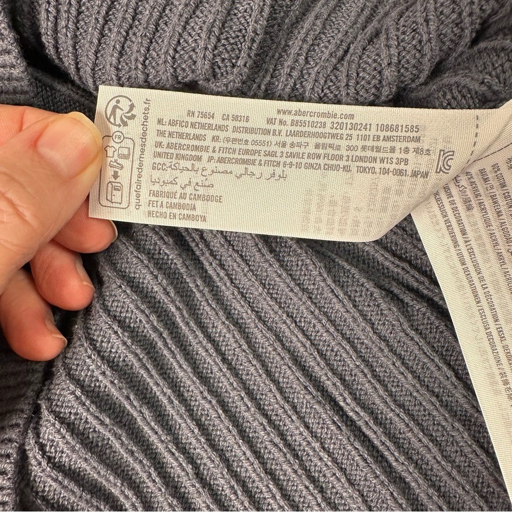 Hollister Mens Boxy Fit Ribbed Crew Neck Sweater Charcoal Grey Striped S - Picture 5 of 5